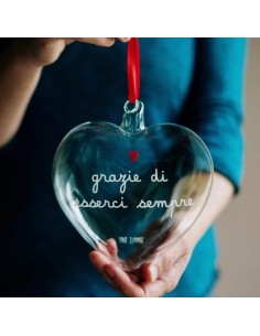 Simple Day Pallina cuore in vetro borosilicato Grazie di esserci sempre - 15 cm