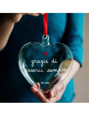 Simple Day Pallina cuore in vetro borosilicato Grazie di esserci sempre - 15 cm