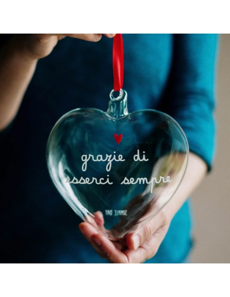 Simple Day Pallina cuore in vetro borosilicato Grazie di esserci sempre - 15 cm