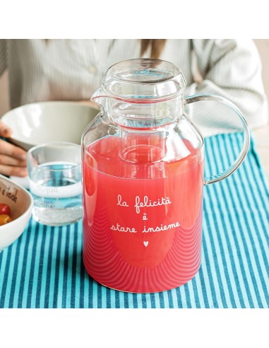 Simple Day Caraffa in vetro con portaghiaccio, decoro La felicità è stare insieme