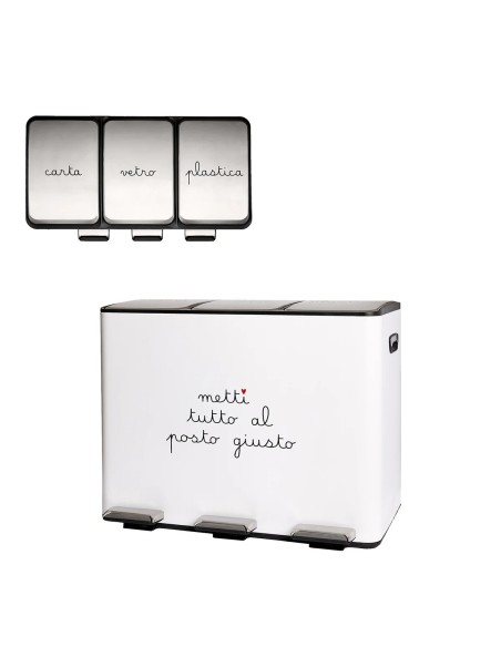 Simple Day Pattumiera 3x15 L  con scritta Metti tutto al posto giusto