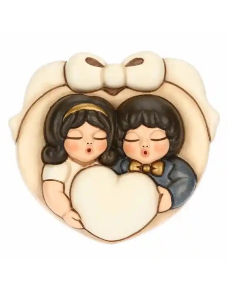Thun - Formella coppia di sposini con cuore in ceramica