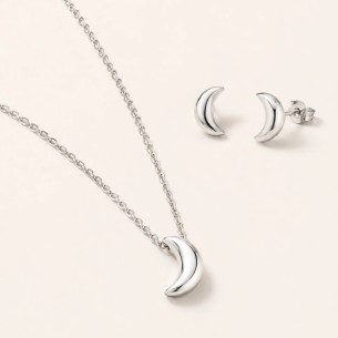 Collana e orecchini Moon acciaio - Niah jewels