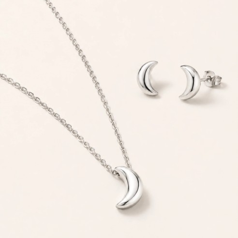 Collana e orecchini Moon acciaio - Niah jewels