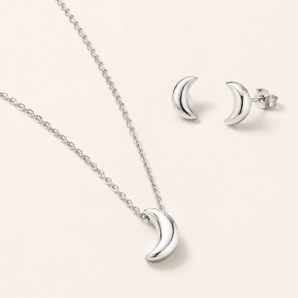 Collana e orecchini Moon acciaio - Niah jewels