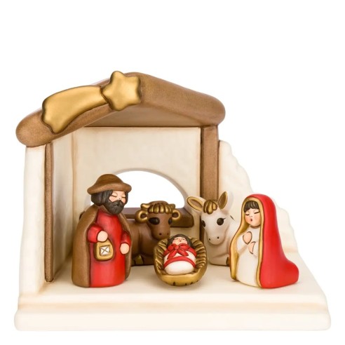 Thun Set Capanna e Sacra Famiglia con bue e asinello rosso