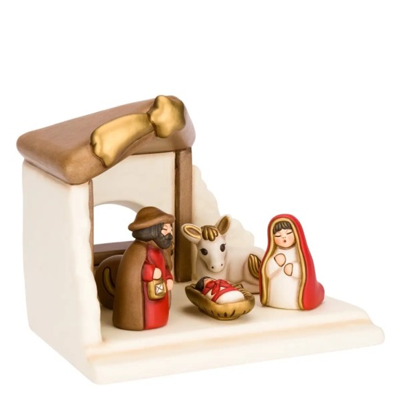 Thun Set Capanna e Sacra Famiglia con bue e asinello rosso