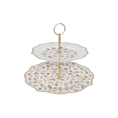 Brandani | Alzata Treschic New Bone China con asta oro metal