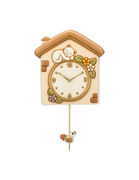 Thun - Orologio a pendolo con gatto e uccellino