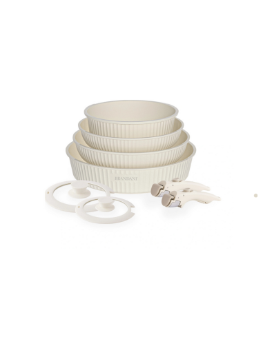 Brandani - Smart set 8 pz padelle, coperchi e manici alluminio/vetro temprato/ silicone