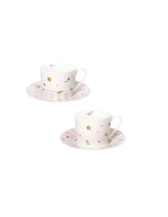 Brandani - Set 2 tazze tè con piattino "Polline" rosa