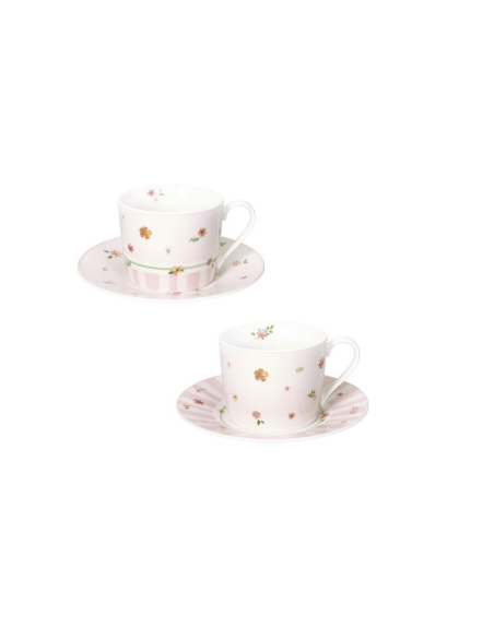 Brandani - Set 2 tazze tè con piattino "Polline" rosa