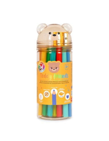 Legami - Set di 24 matite colorate con temperino - Teddy Friends