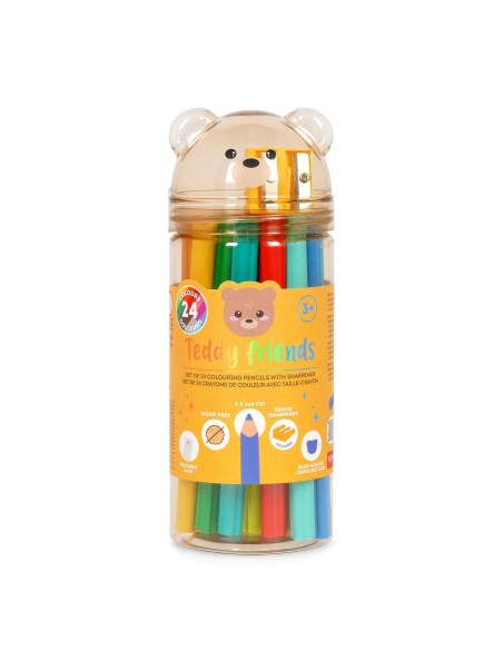 Legami - Set di 24 matite colorate con temperino - Teddy Friends