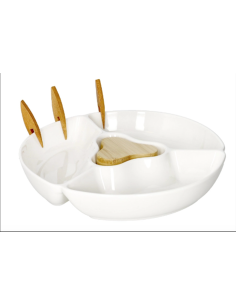 Brandani - Antipastiera tris in porcellana con tre forchette in bamboo