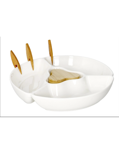Brandani - Antipastiera tris in porcellana con tre forchette in bamboo